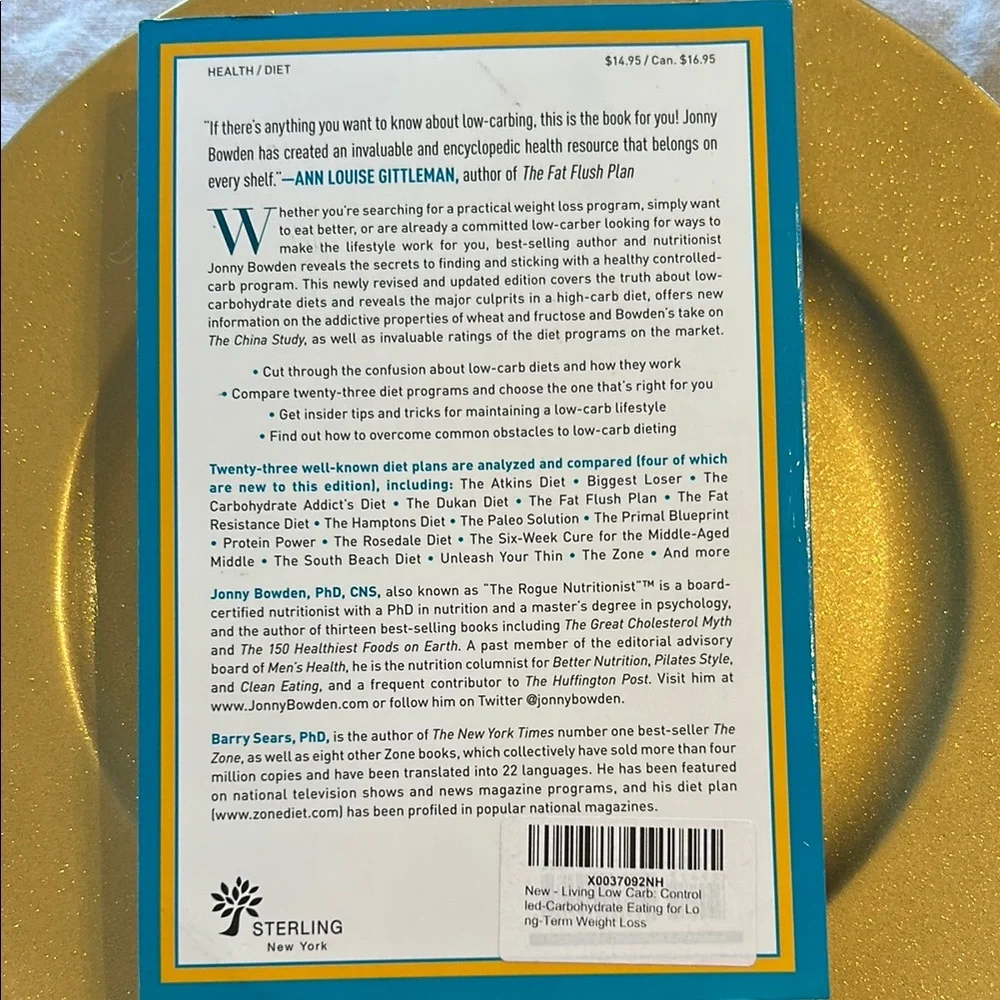 Living Low Carb Book by Jonny Bowden - Gold and Blue Cover; Great Condition!